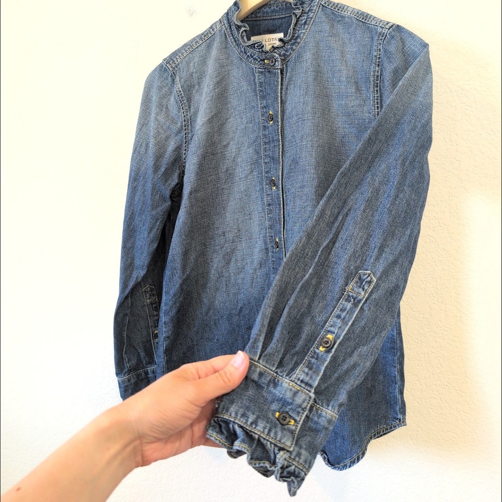 Nili Lotan Classic Wash Lydia Denim Ruffle Collar Shirt Made in USA Small $495 - Picture 4 of 12